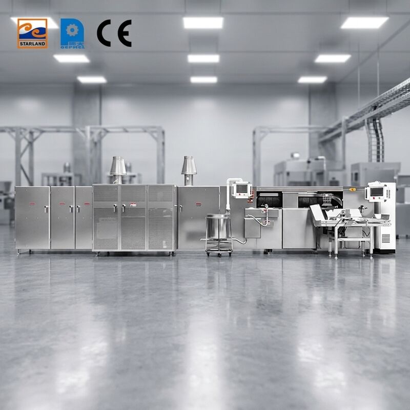 Edelstahl-Eierrollen-Produktionslinie Automatische Waffelnrollen-Produktionslinie für Produktionskapazitäten 1800 Stunden in der Lebensmittelindustrie